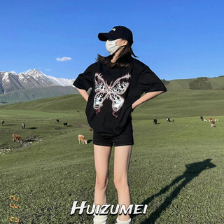 Áo thun nữ tay ngắn HUIZUMEI Áo thun cotton ngắn tay in hình bướm