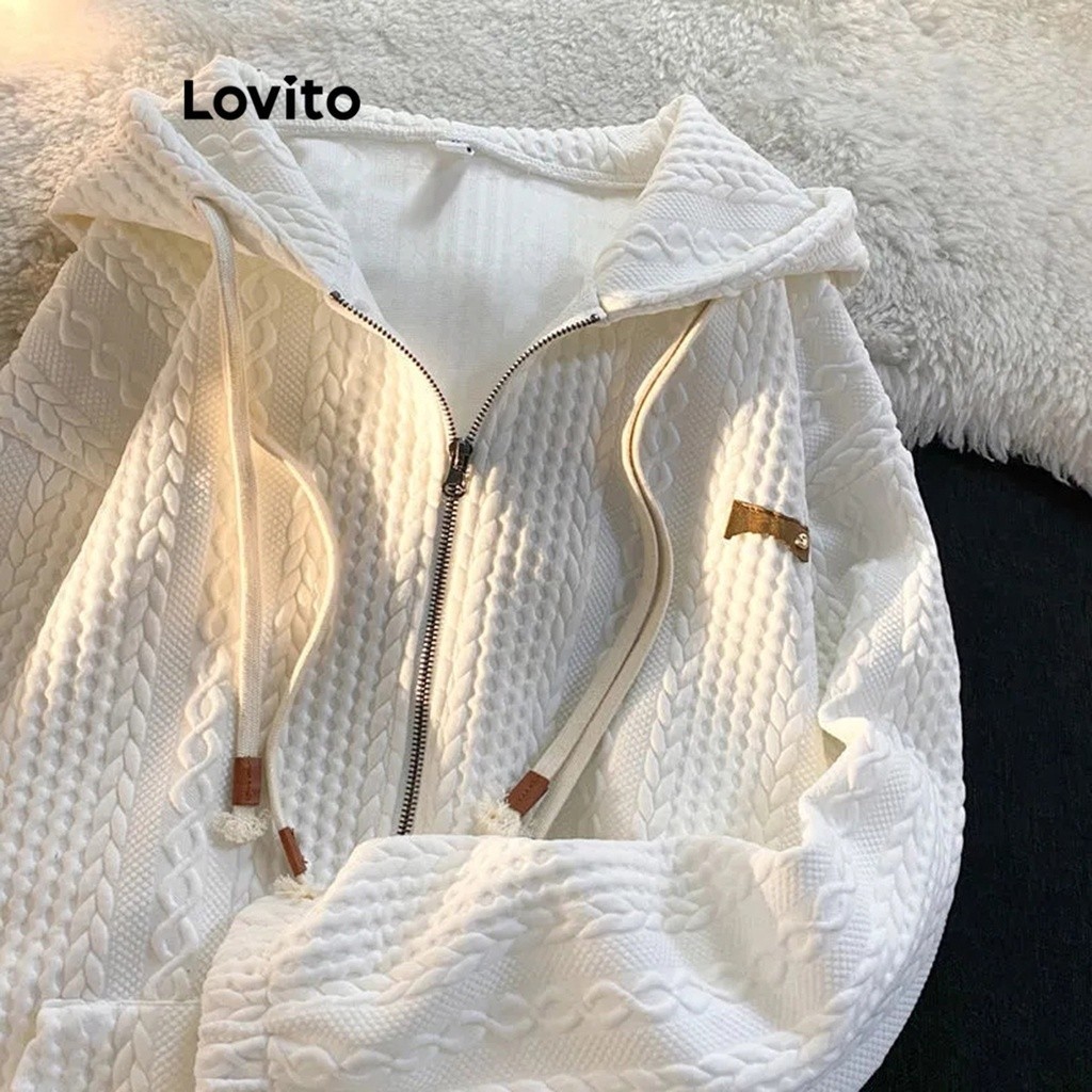 Áo khoác Lovito dệt kim waffle cỡ lớn đơn giản thời trang cho nữ LNE13013 (Trắng)