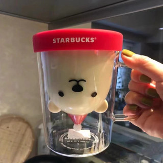 Starbucks 2021 giáng sinh phong cách mới mùa cốc mũ đỏ gấu nắp silicon đôi thủy tinh cà phê nước