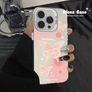 Ốp lưng hình bướm màu hồng sáng bóng dễ thương Tương thích cho IPhone 11 15 14 12 13 Pro Max 8 7 Plus XR X XS Max SE 2020 Phim hoạt hình Cặp đôi mạ sang trọng Vỏ ống kính kim loại