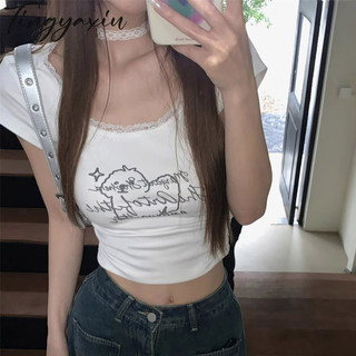Áo thun nữ TINGYAXIU cotton nguyên chất, áo thun ngắn tay cổ chữ U đa năng hot girl rốn