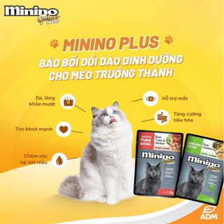  Pate Cho Mèo Minino Plus Gói 70g - Pate Minino Plus Vị Cá Ngừ & Thịt Gà 