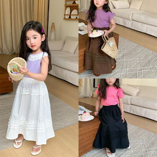  Hàng có sẵn Mùa hè Phong cách mới Váy tính khí màu trơn ngọt ngào Phiên bản Hàn Quốc cho bé gái Váy phù hợp dễ thương Váy bé gái Váy dài bé gái Váy phiên bản Hàn Quốc