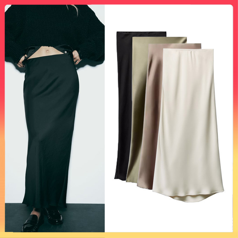 Zara Za Mùa Thu Phong Cách Mới Nữ Cao Cấp Ôm Hơn Nhìn Lụa Satin Họa Tiết Quạt Váy Sáo8534899 8632845 7968897