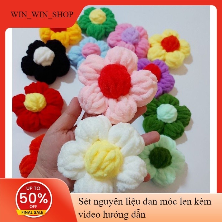 Hoa len bông 10cm, cài áo túi, làm móc khóa