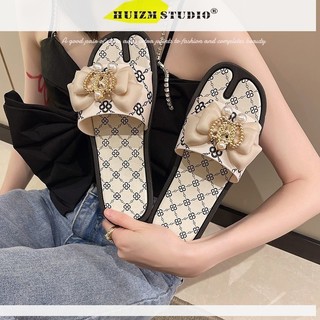 Dép HUIZUMEI dành cho nữ, dép đế mềm nơ thời trang để mặc ngoài mùa hè, dép đế mềm nhẹ cổ tích, dép thường ngày và hợp thời trang