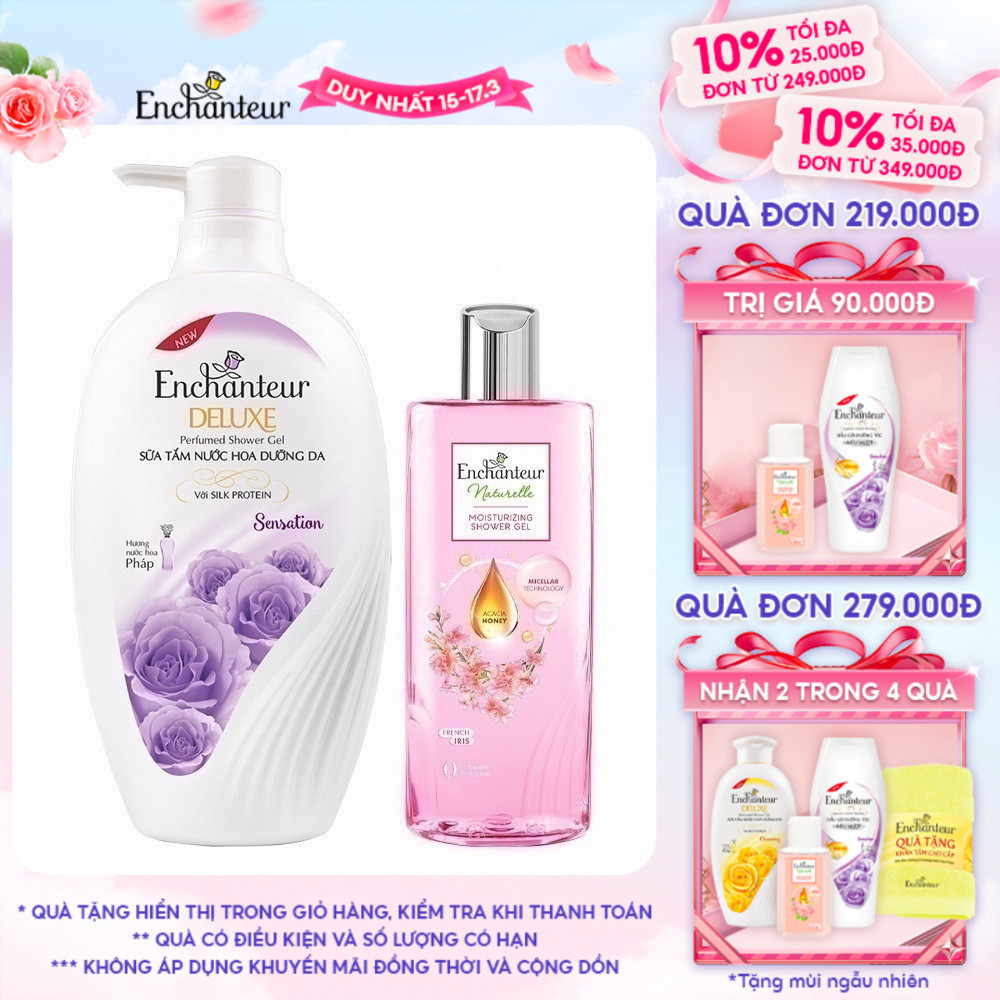 Combo Sữa tắm Enchanteur Naturelle hương hoa Iris 260g + Sữa Tắm Nước Hoa Dưỡng Da Sensation 650G