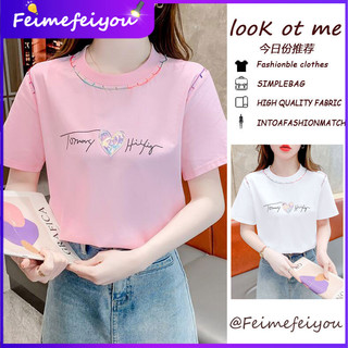 [Real Shot] Bộ sưu tập mùa hè mới 2024 Áo thun cổ tròn hình trái tim đào in hình đơn giản giản