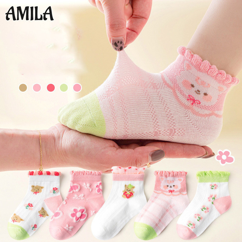 Tất Trẻ Em Mùa Hè Mỏng Bé Gái Tất Cotton Mùa Xuân Hè Lưới Hoa Dễ Thương Bé Gái Thoáng Khí Tất