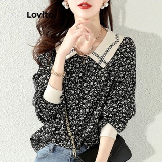 Áo kiểu Lovito nút trước ghép nối màu sắc hoa nhí thường ngày cho nữ LNE33083