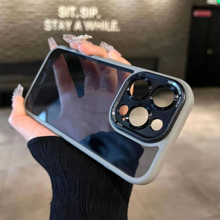 Ốp điện thoại toàn diện ống kính màu xám titan chất lượng cao cho iPhone15 14 13 12 11 Pro Max Vỏ máy ảnh chống sốc đi kèm bảo vệ màng ống kính Ốp lưng cứng trong suốt iPhon