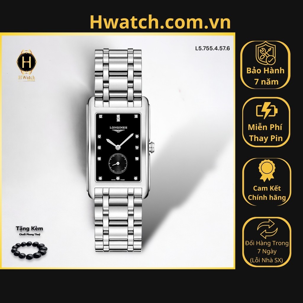 [Có sẵn] [Chính hãng] Đồng Hồ Unisex Longines Pin L5.755.4.57.6 (L57554576) Dây Thép Mặt Đen Hiện Đạ