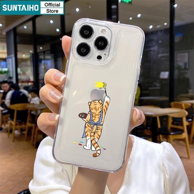 Suntaiho Ngộ nghĩnh Dễ Thương Hươu Cao Cổ Họa Tiết Mèo Ốp lưng Iphone 15 14 12 13 11 Pro Max IP 7 8 Plus Iphon X Xs XR Xs Max TPU Trong Suốt Softcase Cao Cấp Chống Sốc Ốp Lưng