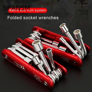 UFANSM Bộ cờ lê ổ cắm gấp, Công cụ tay ổ cắm hình lục giác 5-12mm 6 trong 1, Hệ mét độ cứng cao đa chức năng / Hệ thống Anh Cờ lê lục giác gia đình
