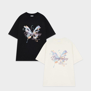 SELVZE Áo thun cotton nguyên chất in họa tiết bướm thời trang dành cho nữ retro dáng rộng khí chất giản dị áo ngắn tay