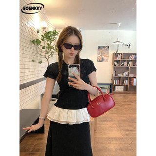  EOENKKY áo phông áo thun nữ croptop baby tee Popular thời trang Fashion Dễ thương WTX2430RFC 15Z240408