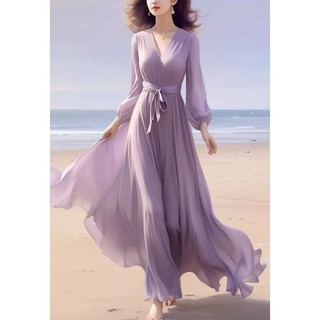 Hàng Mới Về Tóc Thẳng Xiaohongshu Khuyến Nghị Quần Áo Nữ Trà Break Phong Cách Pháp Sang Trọng Váy Voan Tím Đẹp Bên bờ Biển Phong Cách Kỳ Nghỉ Siêu Đẹp Váy Cổ Tích Rộng Hẹp Mùa Xuân Hè