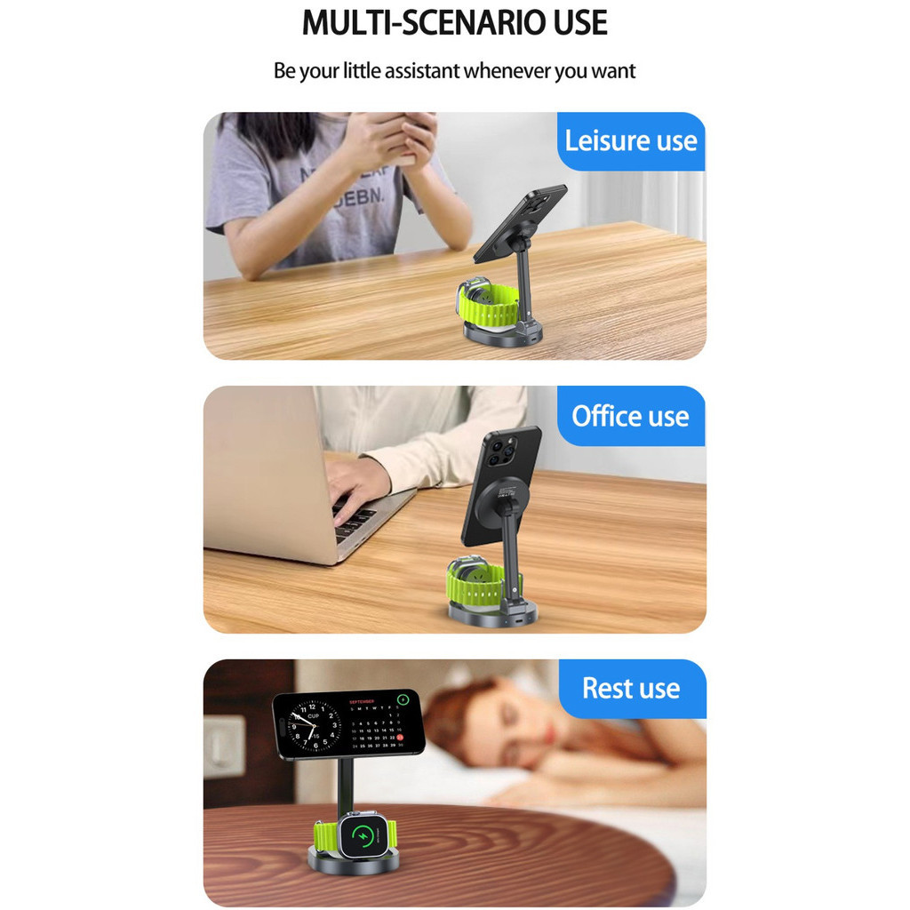 Đế Sạc Nhanh Không Dây 15W Có Nam Châm Bằng Hợp Kim Dành Cho Điện Thoại / Iwatch