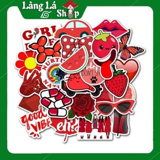 Miếng dán Sticker chủ đề màu đỏ trọn bộ 50 hình - In rõ ràng sắc nét khó tróc