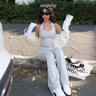 Set Áo Croptop Dây Cổ Ôm và Quần Thun Ống Loe Dài Gập Eo Augety Studio Evelyn Set