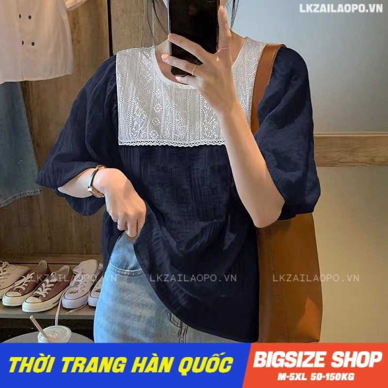 Áo sơ mi nữ tay ngắn Bigsize Áo sơ mi babydoll kiểu form rộng cổ tròn mùa hè Phong cách Hàn Quốc Thời Trang đẹp