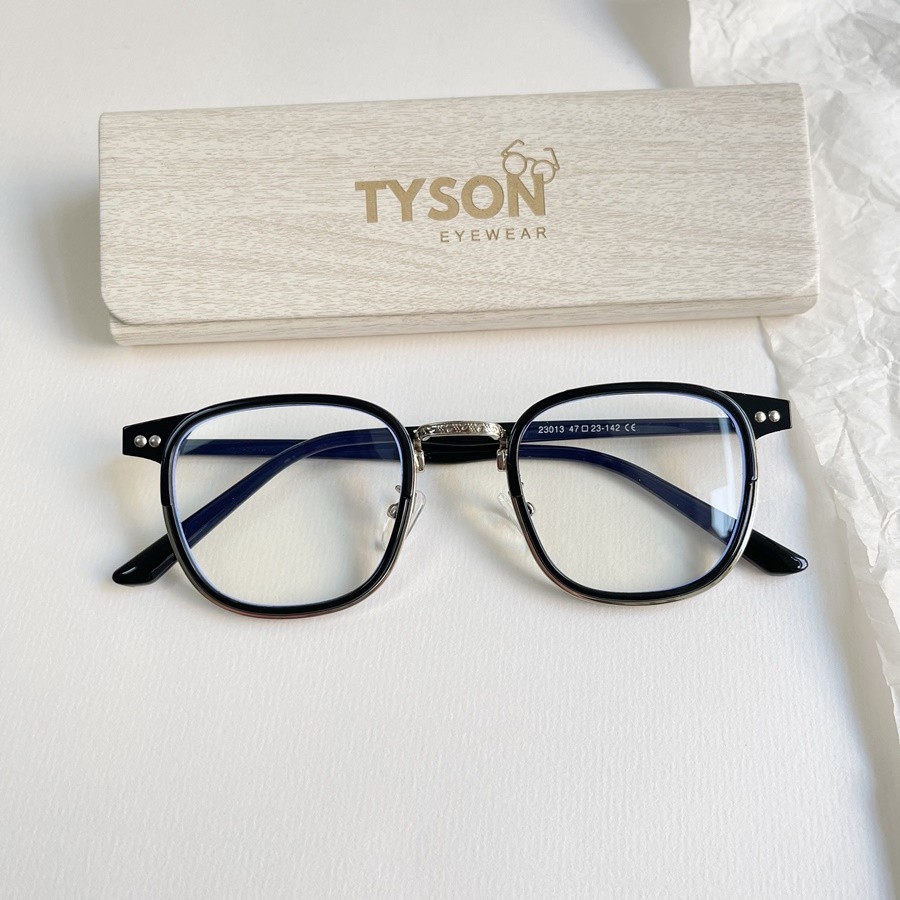 Gọng kính cận nhựa phối kim loại gọng vuông  TYSON kính mắt thời trang nam nữ lắp cận kèm hộp khăn G