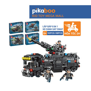 Đồ chơi lắp ráp xếp hình 3D 8 in 1 xe cảnh sát SWAT Pikaboo, combo 8 mẫu đa dạng hình, giúp phát triển tư duy sớm cho bé