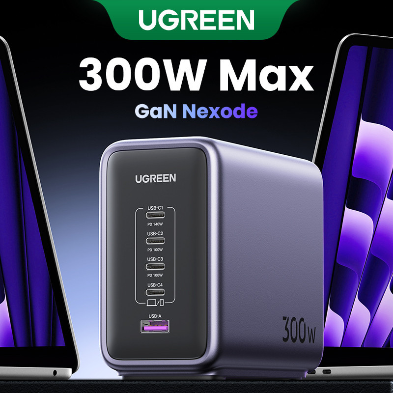 Đế sạc nhanh 300W UGREEN 4 Type-C, 1 Type-A Nexode GaN USB C PD3.1 cho Macbook XPS iPad Pro iPhone C