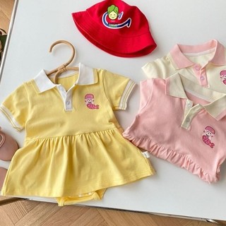 Body Cộc Tay Cho Bé Gái KIMCHIBABY Vải Cotton In Chữ GIRL, Váy Polo Kèm Chip Cho Bé Sơ Sinh Đi Chơi Cực Đẹp CK428