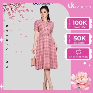 Đầm Nữ Xếp Ly Kẻ Caro UK Fashion Cổ Sơ Mi Tay Cánh Dơi, Chất Liệu Nhập Hàn Cao Cấp Mềm Mịn NKDV2206002