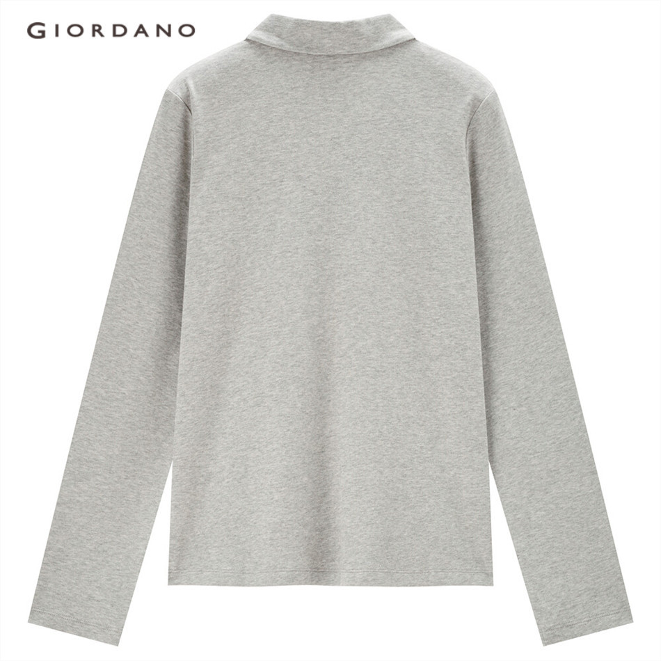 Áo thun polo GIORDANO 05313781 cotton tay dài thêu chữ thời trang dành cho nữ