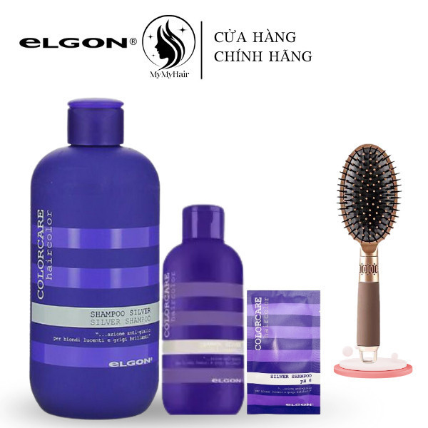 Dầu gội tím khử vàng Elgon Silver Colorcare Shampoo 10ML - 100ML - 300ML giữ màu Tặng lược gỡ rối hình elip vàng đồng