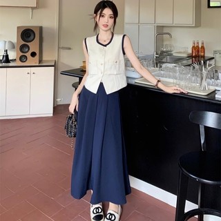 IMAODOU Bộ đồ thời trang nhỏ thơm gió khí chất áo ghi lê không tay nữ mùa hè 2024 mới Váy nửa thân chữ Bộ hai mảnh