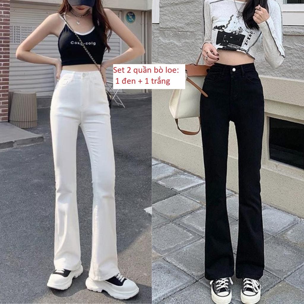 Quần Jean Ống Loe Cạp Cao Dáng Dài, Quần bò loe Siêu Hot Tôn dáng Chất Mềm Co Giãn bốn chiều hai màu
