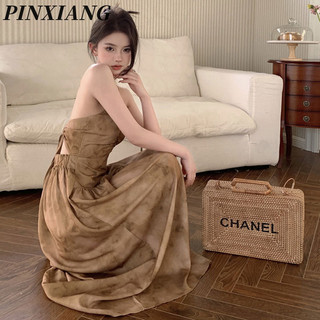 Pinxiang Nữ Mới Phong Cách Trung Hoa Dây Đeo Cổ Chữ v Đầm Lưng Eo Gợi Cảm Chữ a