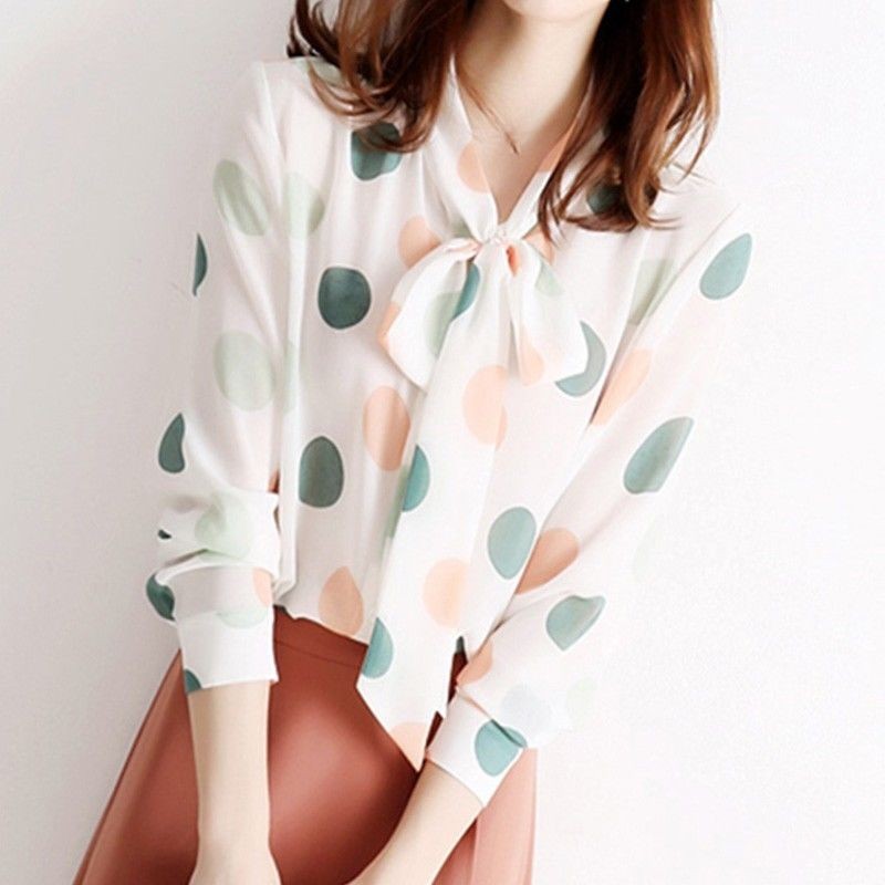 Áo nơ chấm sang trọng với vải xẻ rời và vải mỏng dành cho nữ Size S ~ 3XL