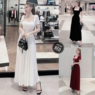 Đầm cổ vuông tay ngắn phom dài dáng xoè vải thun co giãn thích hợp mặc đi tiệc đi làm đi chơi phù hợp mọi phong cách