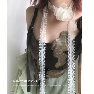 Camellia Trắng Ren Siêu Dài Streamer Đầu Phù Hợp Với Đa Năng Thắt Lưng Khăn Lụa Cung Điện Pháp Cao Cấp Vòng Cổ