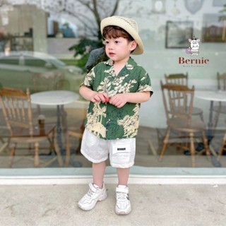 Bộ quần áo đi biển bé trai áo sơ mi họa tiết quần short trắng tổng hợp Bernie 1 đến 7 tuổi 0124b11