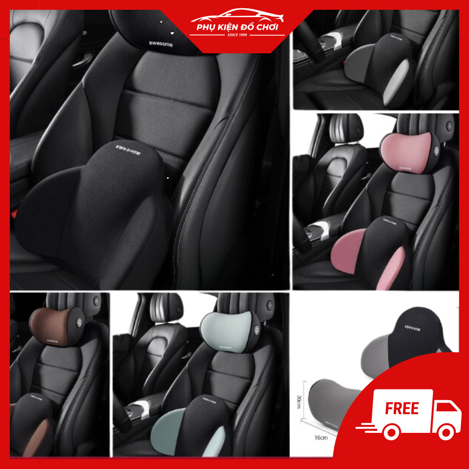 Bộ tựa đầu tựa lưng cao su non nguyên khối - gối tựa đầu tựa lưng trên ô tô AWESOME cao cấp