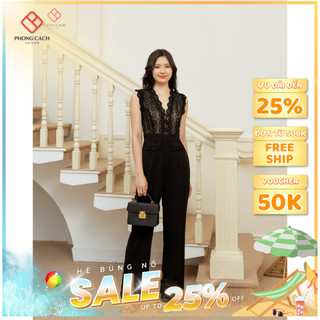 Jumpsuit phối ren sát nách cổ V sang trọng SJ1221 - Phong Cách SAIGON
