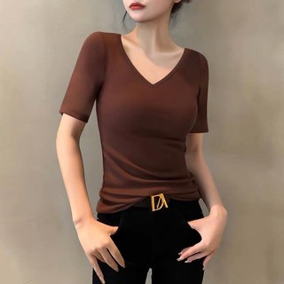 Phiên Bản Hàn Quốc Mùa Hè Phong Cách Mới Nửa Tay Cổ Chữ V Thời Trang Đơn Giản Phù Hợp Với Slim-