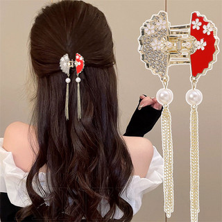 Kẹp vuốt tóc tua rua hình quạt - vuốt tóc thìa đầu sau - tua rua nơ, kẹp ngọc trai nửa - phong cách trung hoa, kẹp tóc ngọt ngào, thanh lịch - kẹp tóc cổ tích thanh lịch