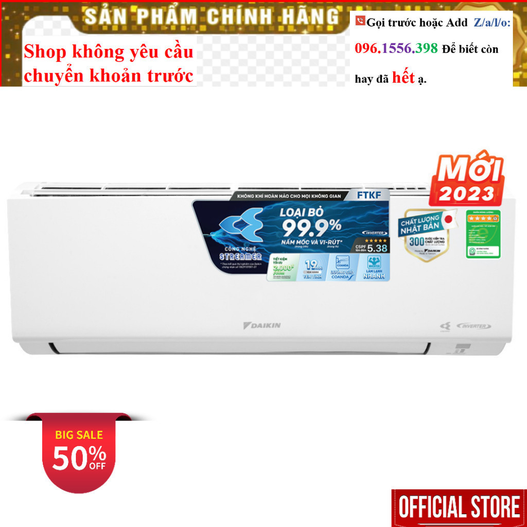 <Rẻ> FTKF35XVMV - MIỄN PHÍ CÔNG LẮP ĐẶT - Điều Hòa Daikin Inverter 1.5HP (1.5 Ngựa) FTKF35XVMV (Diện