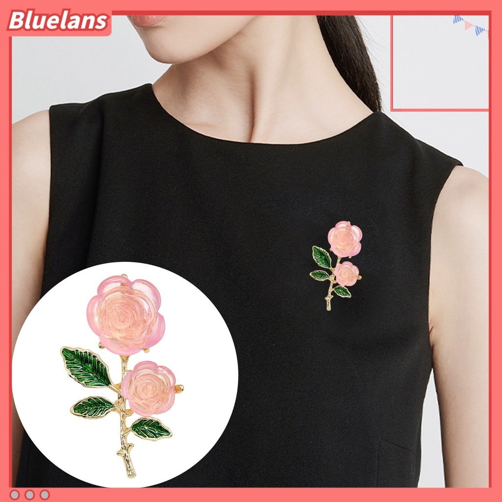 [Blv] Trâm Hoa Hồng Giọt Dầu Lá Xanh Áo Len Thanh Lịch Áo Cardigan Bộ Đồ Kinh Doanh Lapel Pin Trang Sức Thời Trang Quà Tặng Phụ Kiện Quần Áo