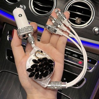 Diamond Charger Retractable One-to-Three Bold Multi-Function Fast Charging Cable Car Cigarette Lighter Mobile Phone Charging Cable Trang trí xe hơi PbAG