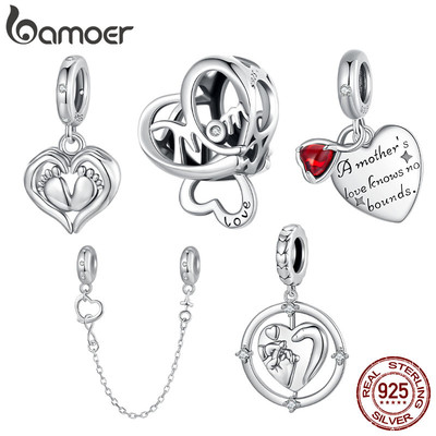 Bamoer 925 Sterling Sliver Charm Ngày của Mẹ Trái Tim Mặt Dây Chuyền Phụ Kiện DIY Cho Vòng Tay Quà Tặng