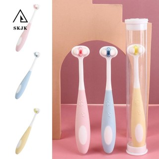 Bàn chải đánh răng ba mặt SKJK, Bàn chải đánh răng trẻ em lông mềm hoạt hình, Bàn chải đánh răng ba mặt hình chữ V cầm tay siêu mịn có thể tái sử dụng cho gia đình