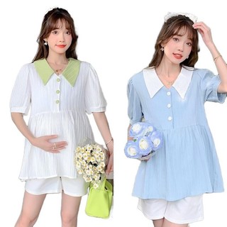 Áo bầu áo suông thiết kế ĐŨI GÂN CỔ SEN xinh xắn mềm mại A24 Sơ Mi