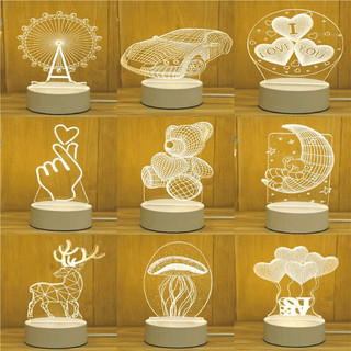 Đèn ngủ mini 3D Đèn sáng tạo ngày lễ quà tặng phòng ngủ chiếu sáng hoạt hình DIY Đèn bàn 3D Đèn đầu giường siêu sáng họa tiết cắm